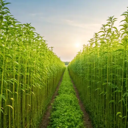Lush green jute plants growing in a healthy agricultural field