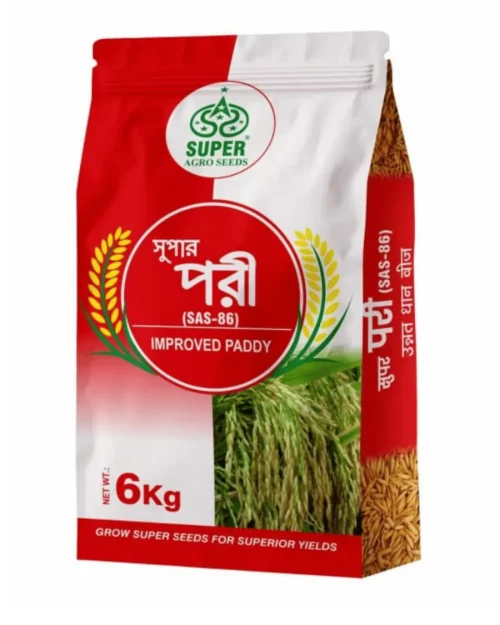 Super Paree (SAS-86) Improved Paddy Seeds packaging by Super Agro Seeds